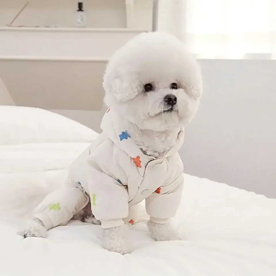 Full Printed Bear Dog Clothes Pet Four Legged Cotton Coat Teddy Warm Winter Outfit Schnauzer Down Jacket Puppy Sweet JacketXJ241125
