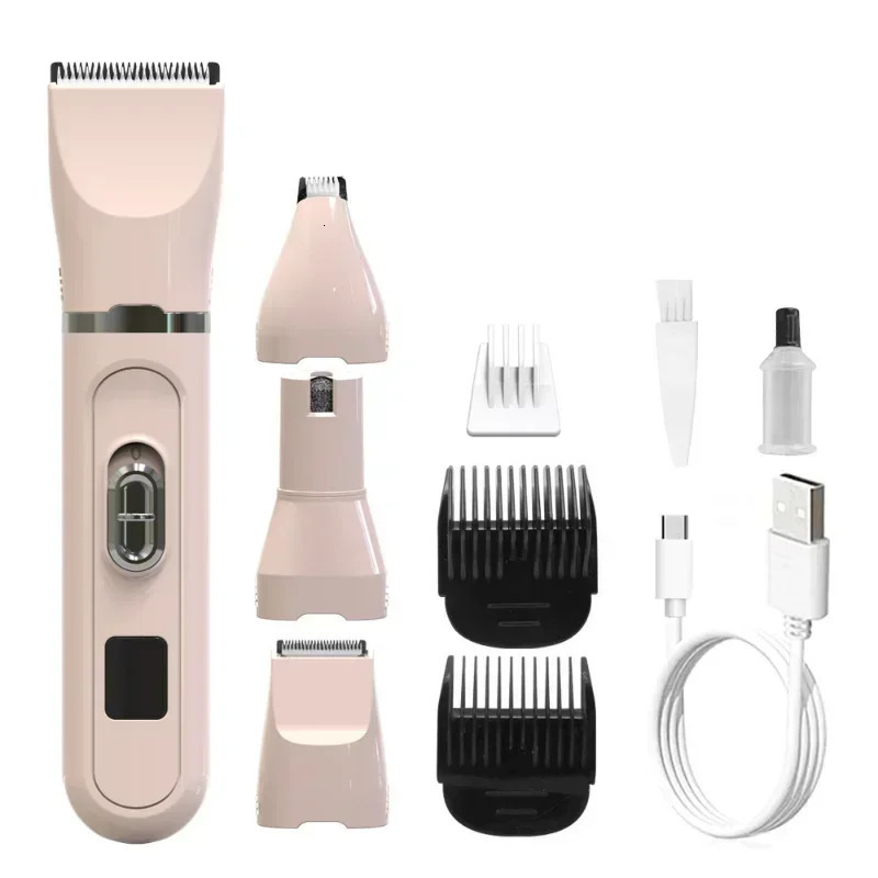 4 in 1 Pet Electric Hair Clipper with 4 Blades Grooming Trimmer Nail Grinder Professional Recharge Haircut for Dogs Cat 241125