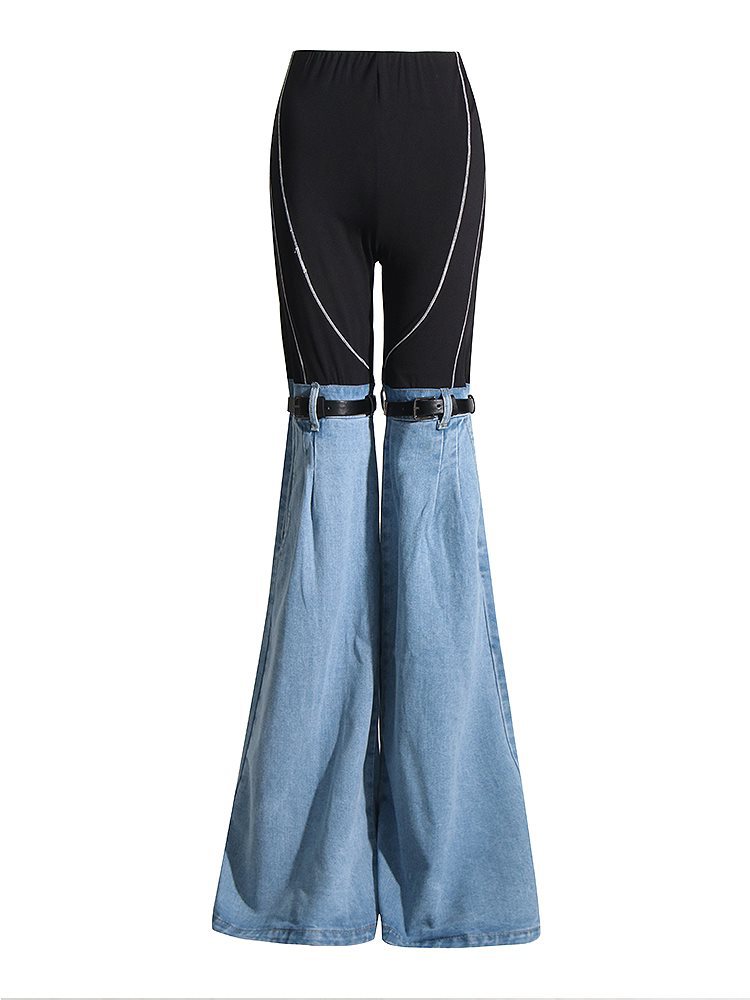 Jeans Womens Designer Trouser Legs Open Fork Tight American Retro Denim Trousers Slimming Jean Pants Wide Leg Flared Stretch Women Co