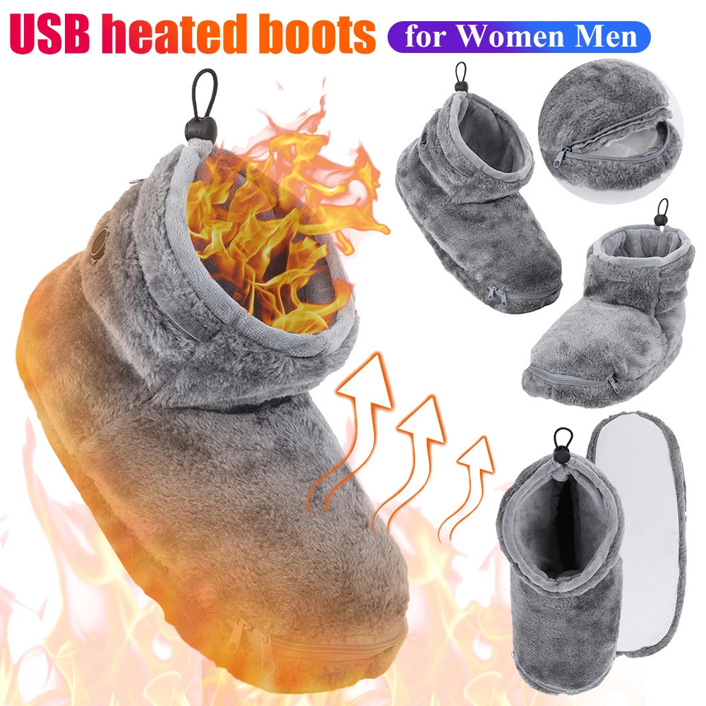 USB Heater Foot Shoes Winter Warm Snow Boots Comfortable Plush Warm Electric Slippers Foot Warmer Shoes for Men Women 241125