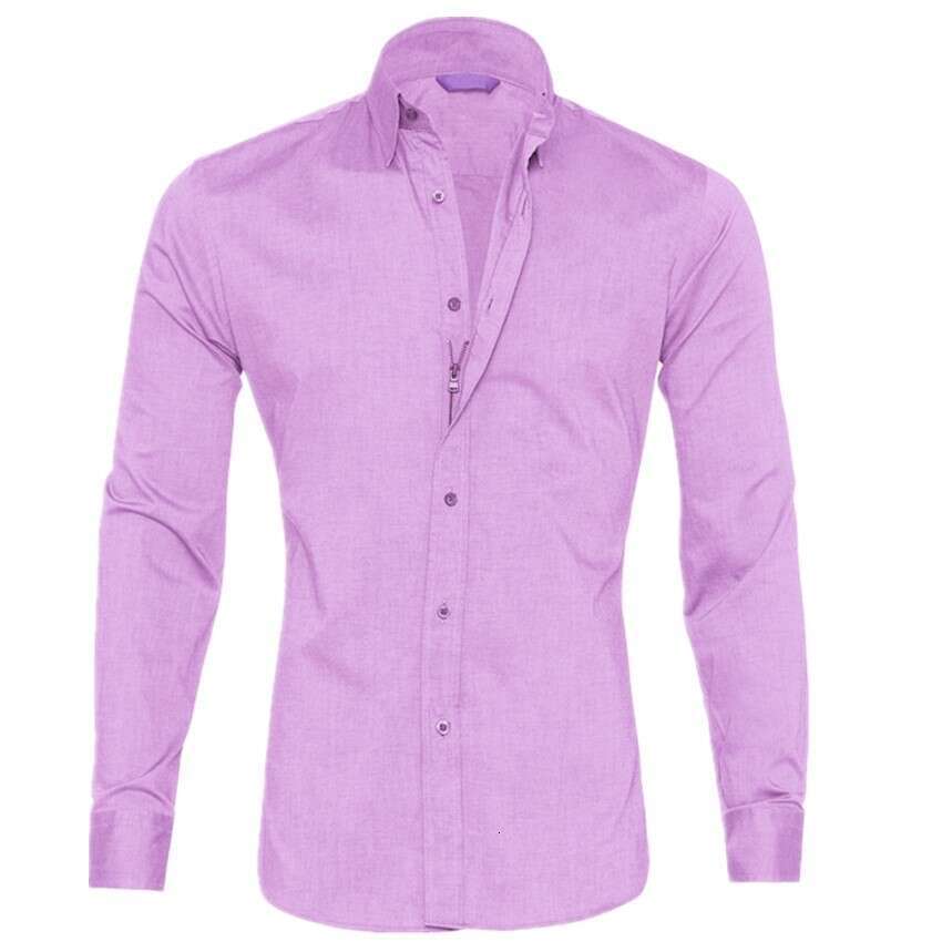 Men's Zipper Shirt With Hidden Fake Buttons Made Of Oxford Elastic Cotton B3
