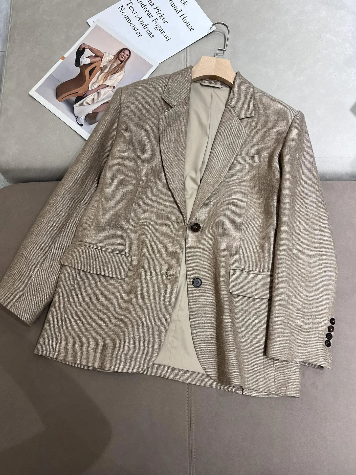 Spring BC Womens Pants Suit Linen Blazer Jacket Vest High Waist Wide Leg Trousers 3 Piece Set Female Clothing 240423