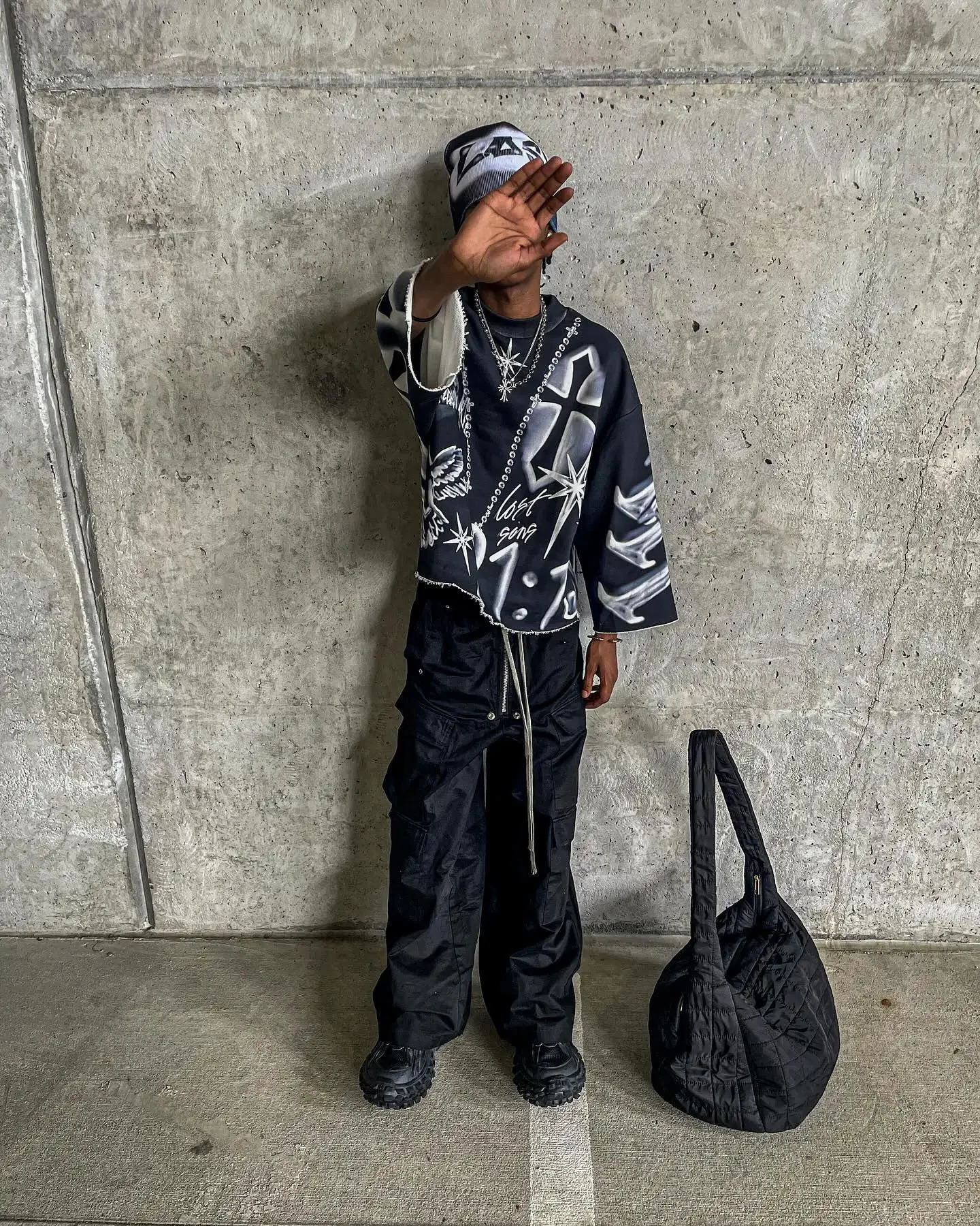 Gothic Hip Hop Graphic Mens Full Print T-shirt Y2k Retro Tie Dye Cross Cut Top Loose One Third Sleeve T-shirt 241118