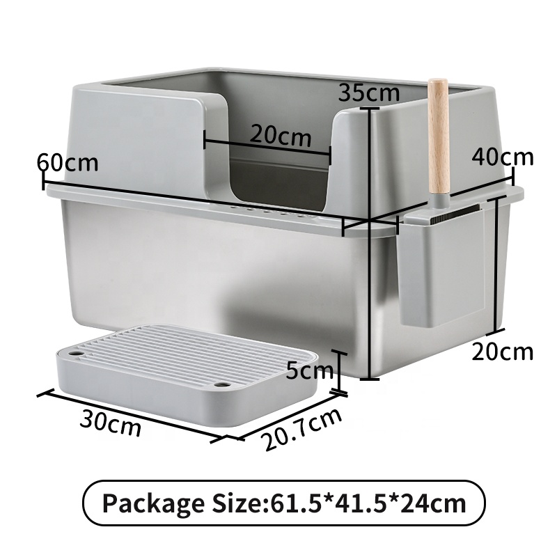 Oversized Stainless Steel Cat Litter Box Anti-Sand Pedal Shovel Easy-Clean Height-Enhanced Enclosure Prevent Sand Splashing Odor