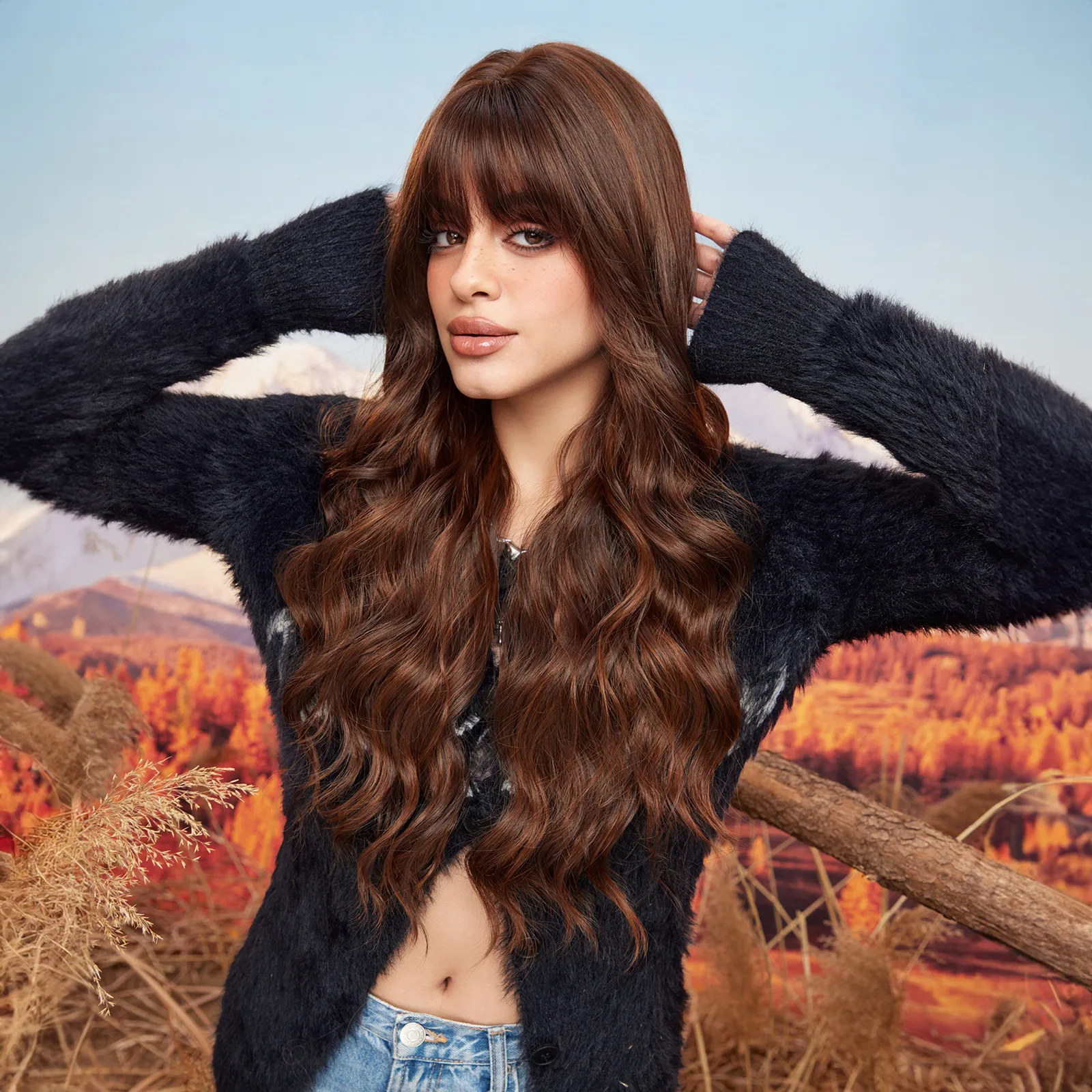 Brazilian Long Body Deep Wave None Lace Front Wigs Simulation Human Hair Heat Resistant Large Waves Glueless Colored Synthetic Silky Wig for Black Wom