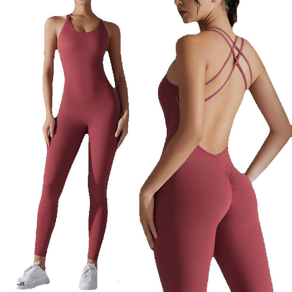 Plus Size S-XL Back V Bodysuits Sports Women Gym Rompers Yoga Set Scrunch Legging Workout One-Piece Jumpsuit Suit Active Wear