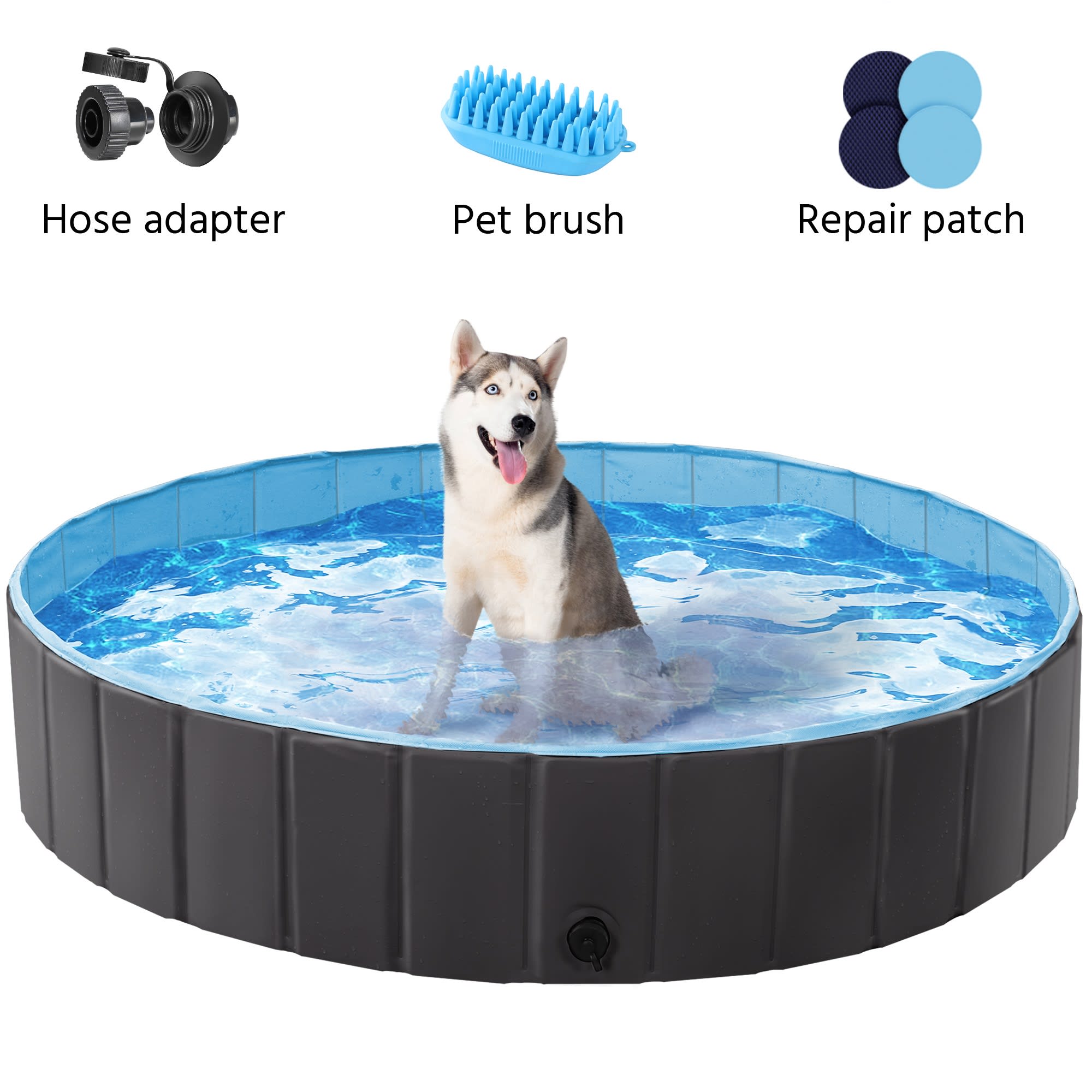 Topeakmart Black Foldable Swimming Pool for Dogs, X-Large