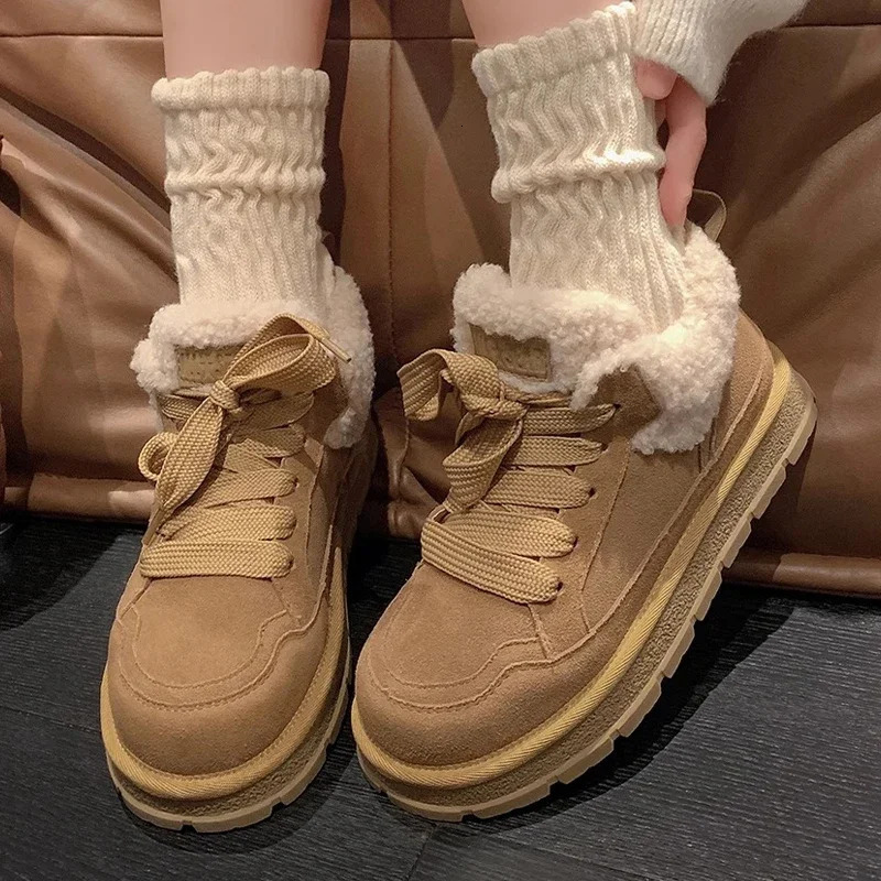 Fur Platform Women Snow Boots Suede Flats Warm Shoes Casual Ankle Boots Woman Trend Cozy Short Plush Mujer Zapatos 241125