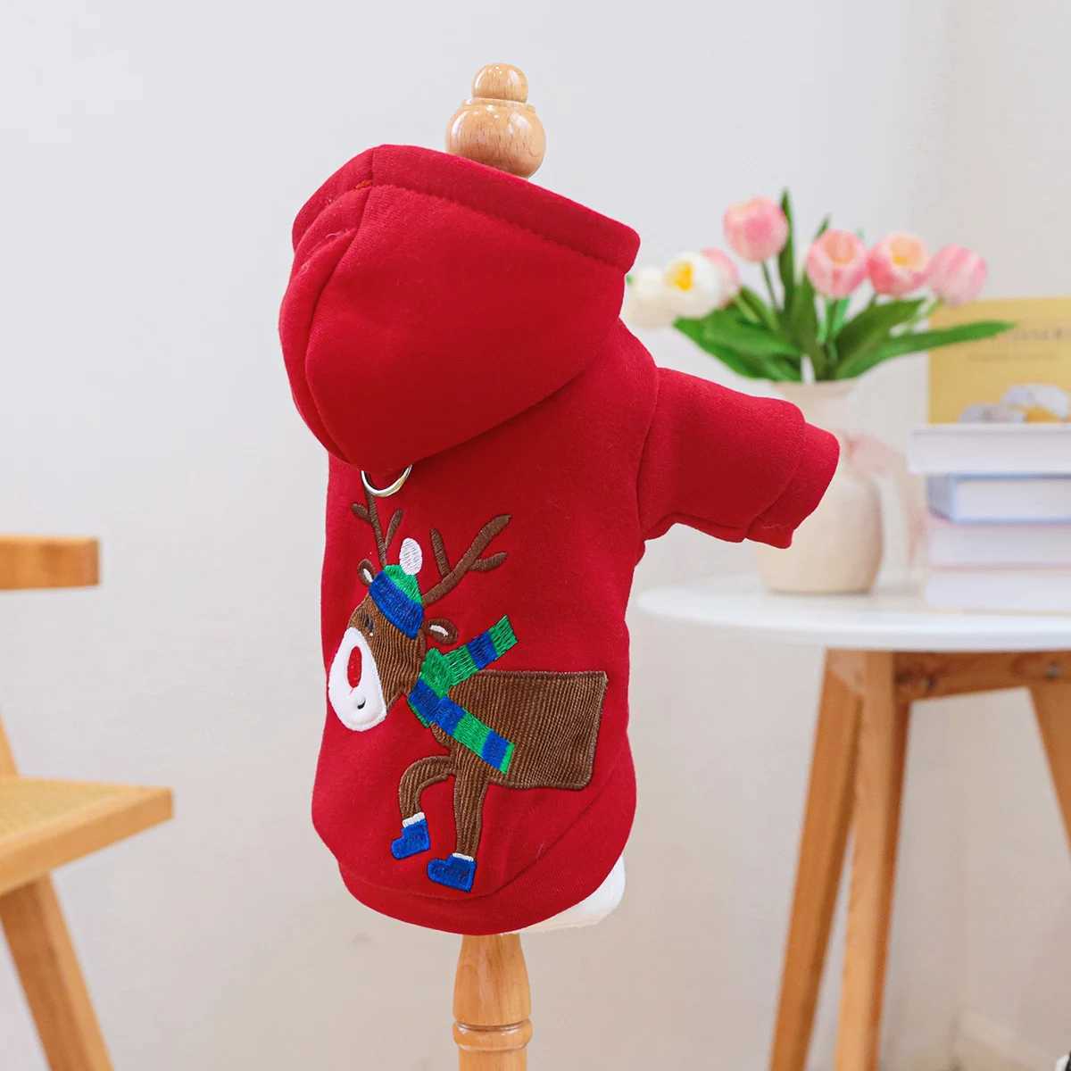 1PC Pet Clothing Cat Spring and Autumn Red Scarf Elk Christmas Hoodie Coat Suitable for Small and Medium sized DogsXJ241125