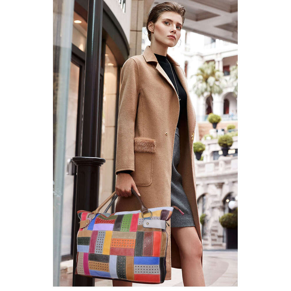 New Multi-Color Soft Natural Leather Ladies Patchwork Large Shopper Handbag Shoulder Women Design Female Tote Bag 355