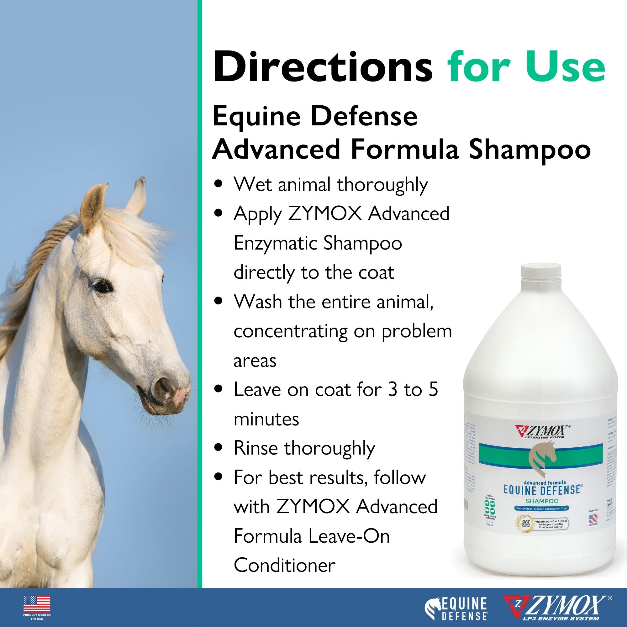 Zymox Equine Defense Advanced Formula Shampoo for Horses, 128 fl. oz.
