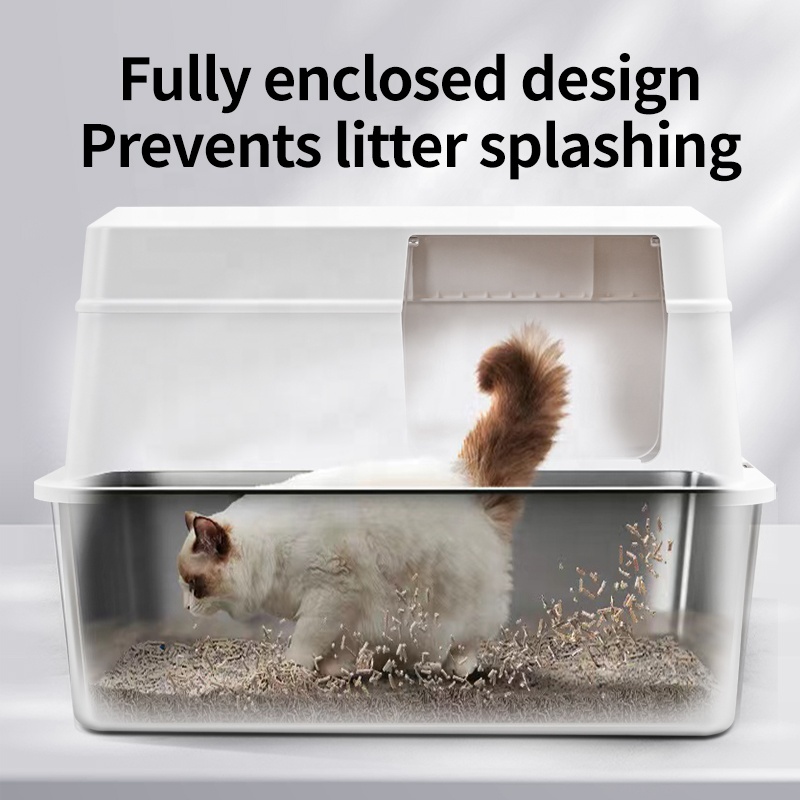 High Quality Stainless Steel Cat Litter Box Oversized Anti-Splash Fully Enclosed Toilet Puppet Easy Cleaning Non-Stick Bottom