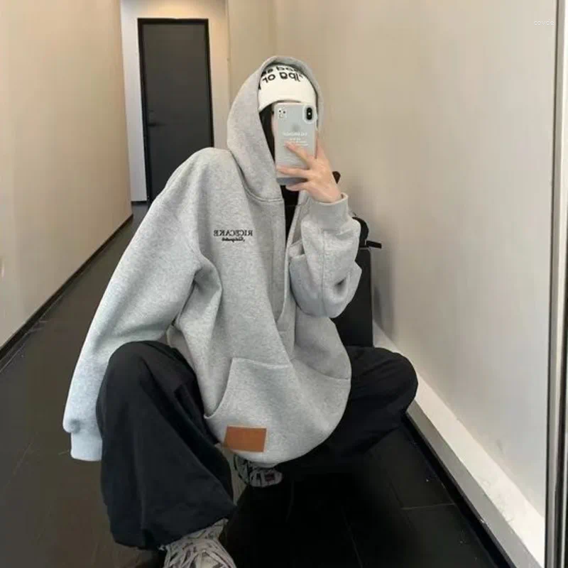 Women's Oversized Hoodie With Letter Embroidery - Casual Grunge Sweatshirt For Winter, Kpop Style