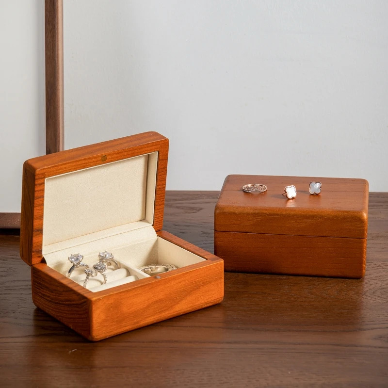 Oirlv Wooden Jewelry Box Storage Ring Earring Watch Solid Wood Couple Ring Box 2 Layer Wooden Jewelry Box Small Jewelry Boxes 240425