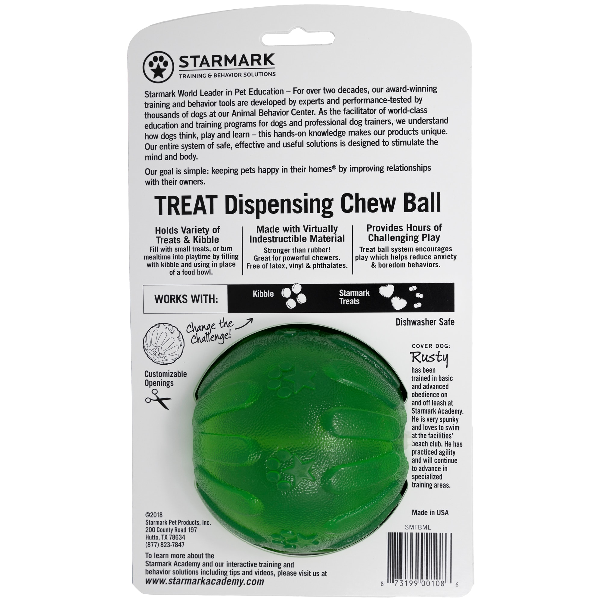 Starmark Treat Dispensing Chew Ball Dog Toy, Medium/Large 3.25"