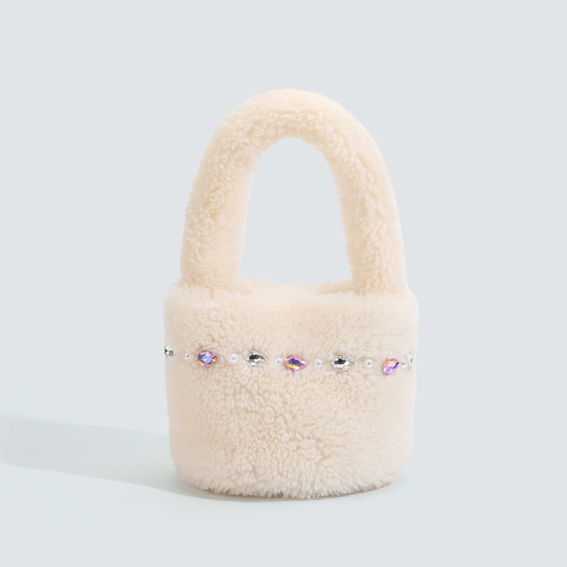 Lamb Fur Plush Bag for Women Full Winter New Furry Hand Held Bucket Bag Single Shoulder Small Tote Bags 241125