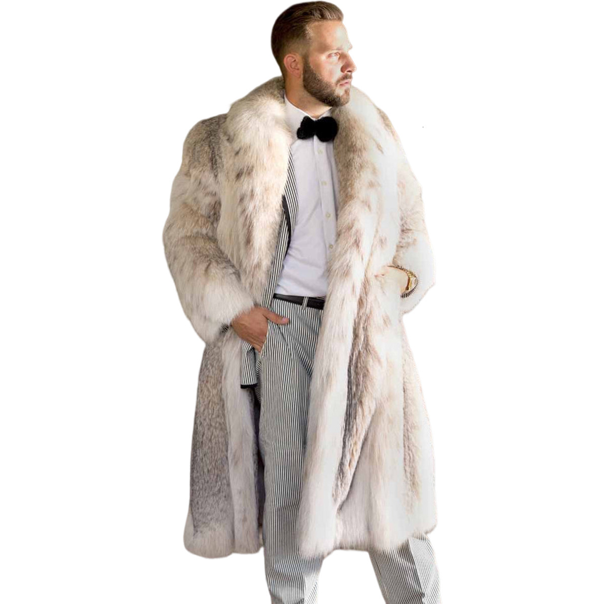 Amazon's best-selling fur coat cross-border long men's fur coat with leopard print and eco-friendly fur imitation fox fur