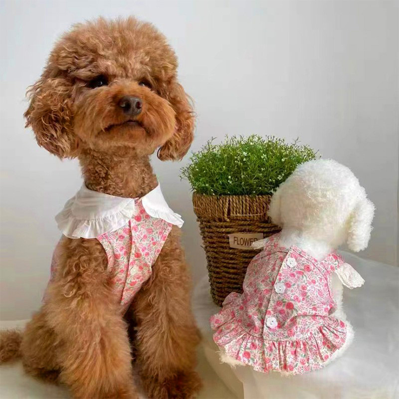 Dog Floral Dress Puppy Clothes Cat Summer Pet Clothes Chihuahua French Bulldog Yorkie Small Dog Dress Pet Vest Dog Skirt Female