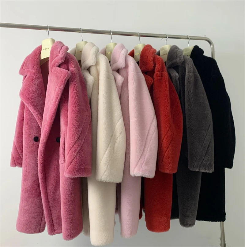 Winter Jacket for Women Real Fur Coat 100 Wool Woven Fabric Thick Warm Outerwear Oversize Fashion Streetwear Teddy Bear Coats 241120