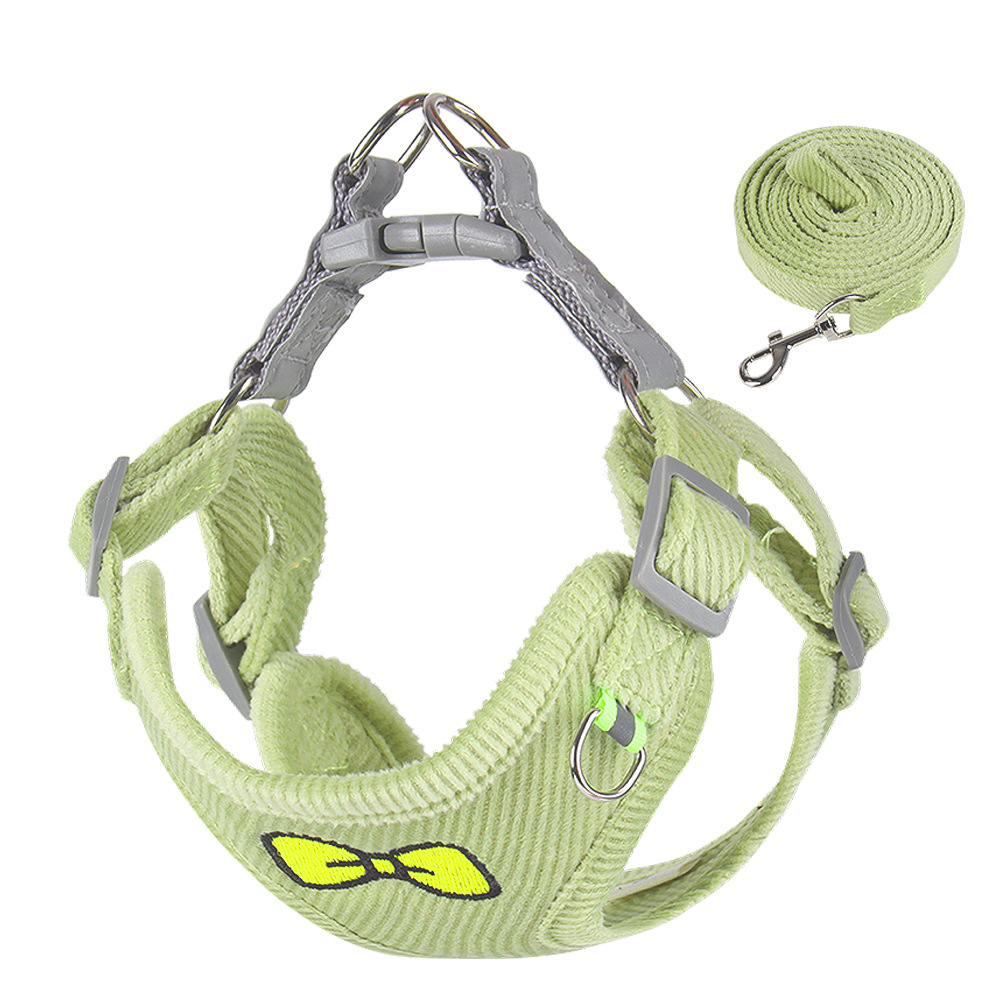 Wholesale Embroidered Vest Puppy Harness Corduroy Pet Chest Harness Dog Leash