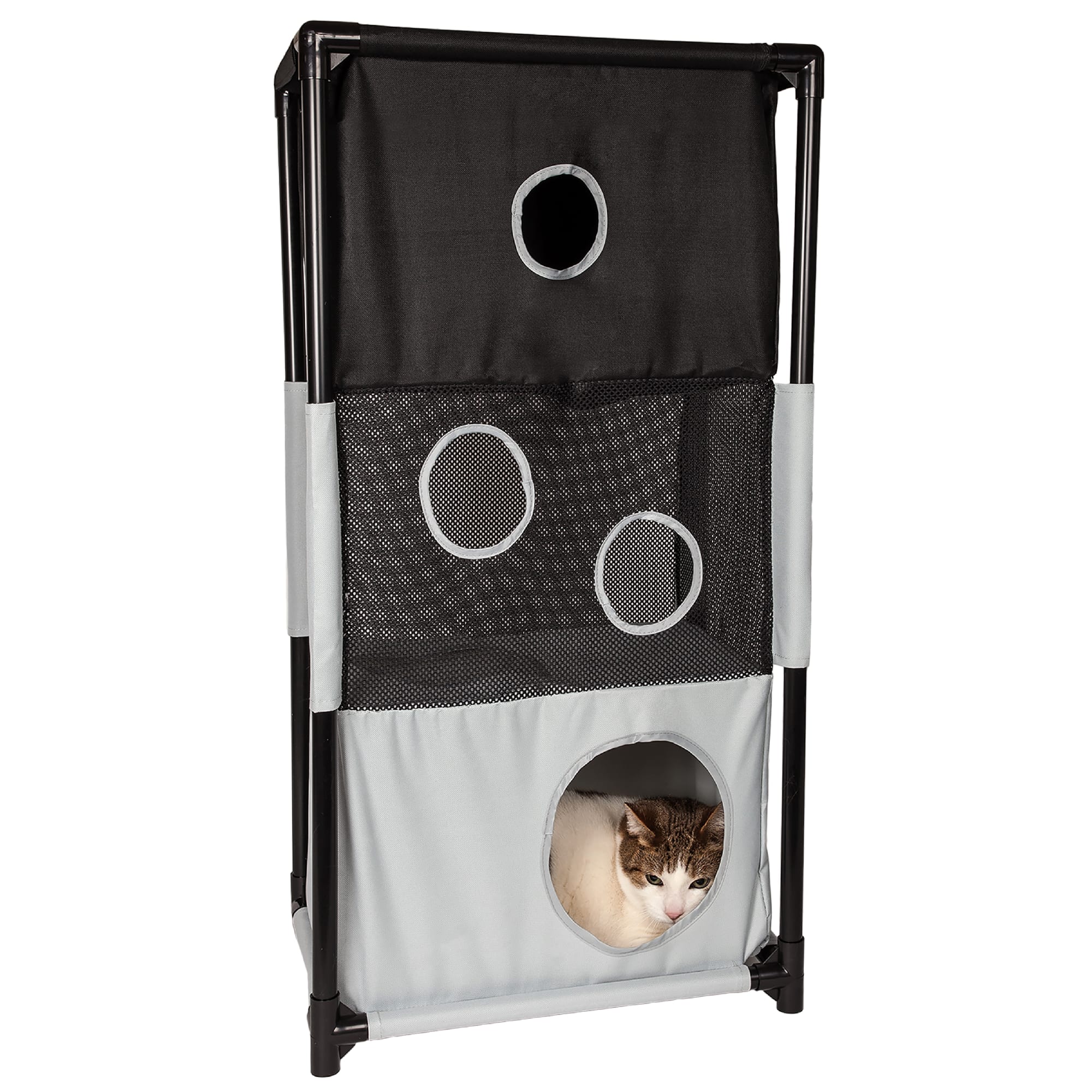 Pet Life Black Square Obstacle Soft Folding Sturdy Play-Active Collapsible Travel Cat House, 17.71" L X 11.81" W X 35.43" H