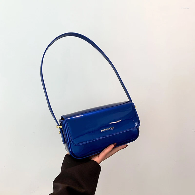 Drawstring Retro Patent Leather Shoulder Bag For Women Handbag Brand Cross Body Underarm Red Top Handle Women's Bolsos Mujer