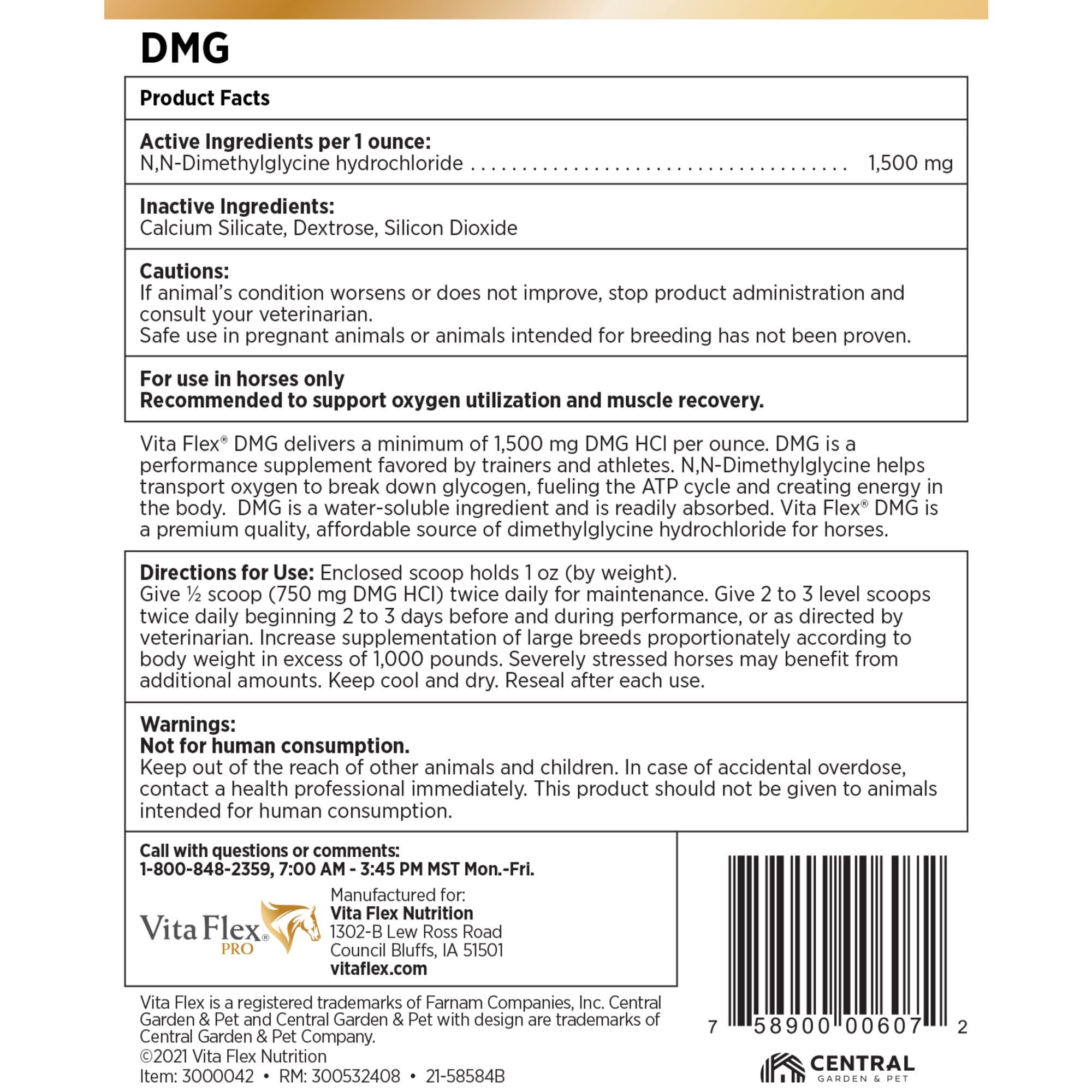 Vita Flex DMG 1500 80 Day Supply Horse Supplement, 5 lbs.