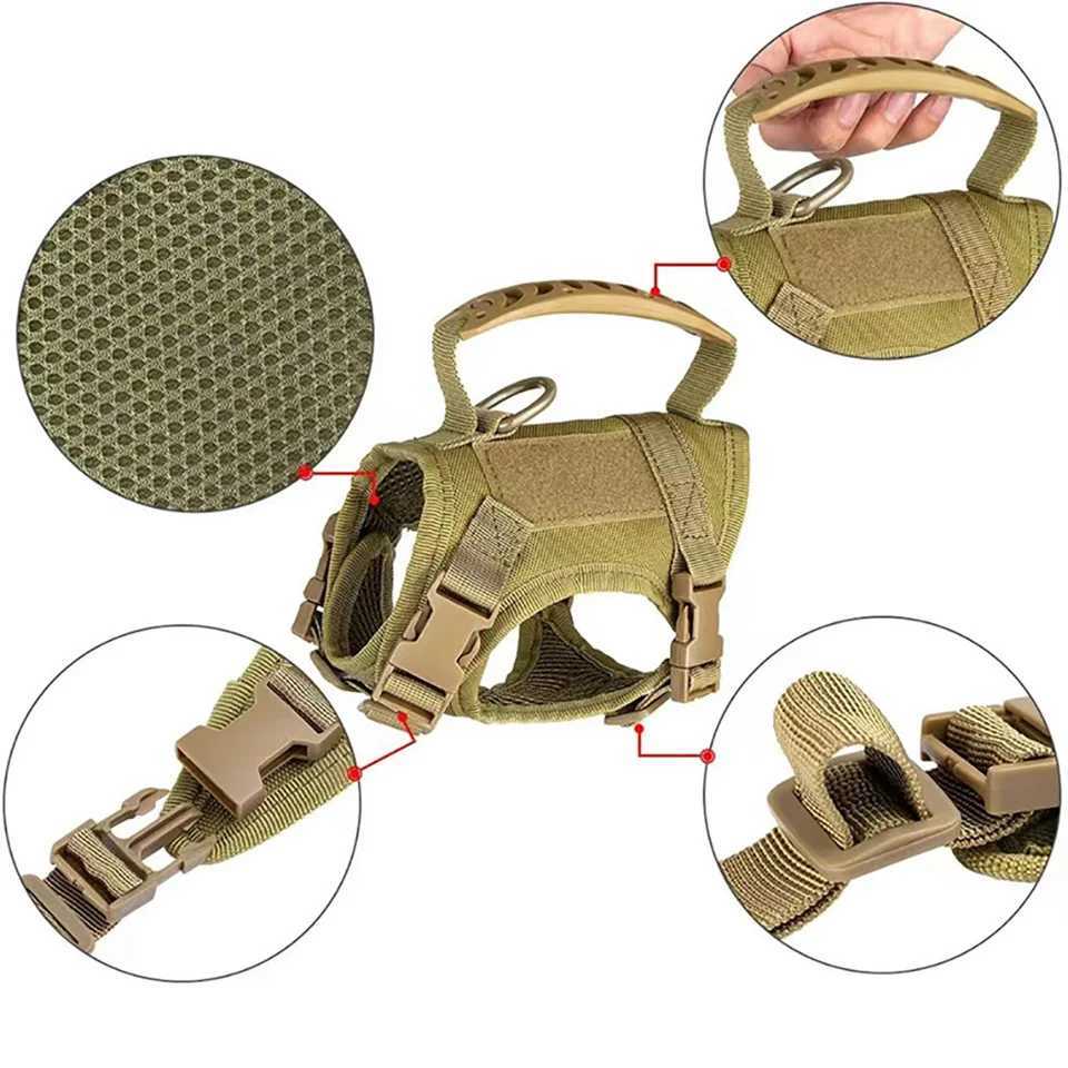 Tactical dog harness and belt set with adjustable escape protection net vest equipped with handles suitable for large cats kittens and small dogs X250