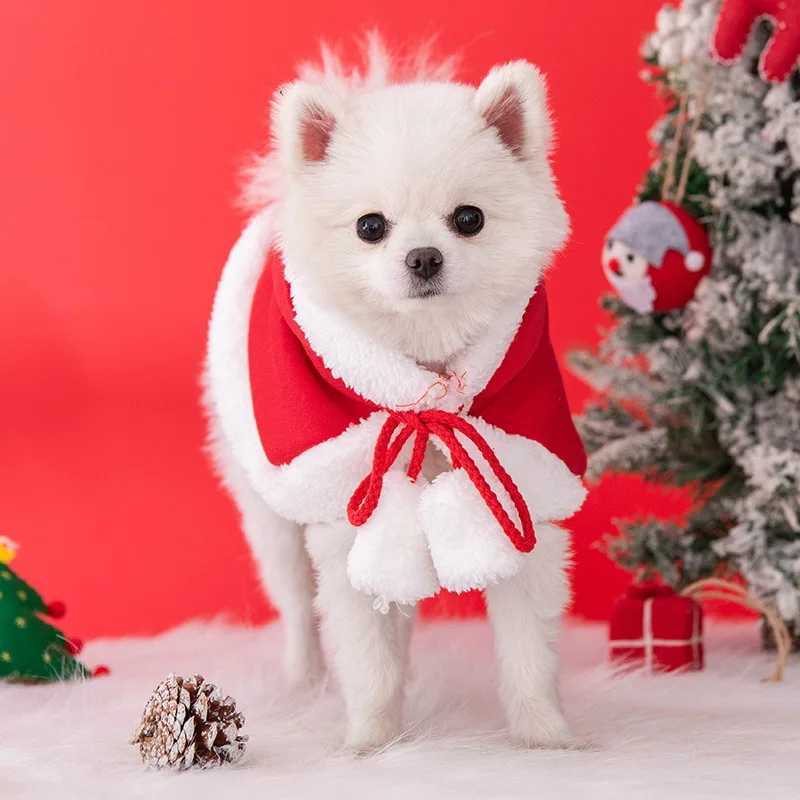 A Pure Red Pet Christmas Coat Dog Autumn and Winter Clothes Warm Clothes Little Red Riding Hood Cloak Christmas Pet Cat Hooded CXJ241125