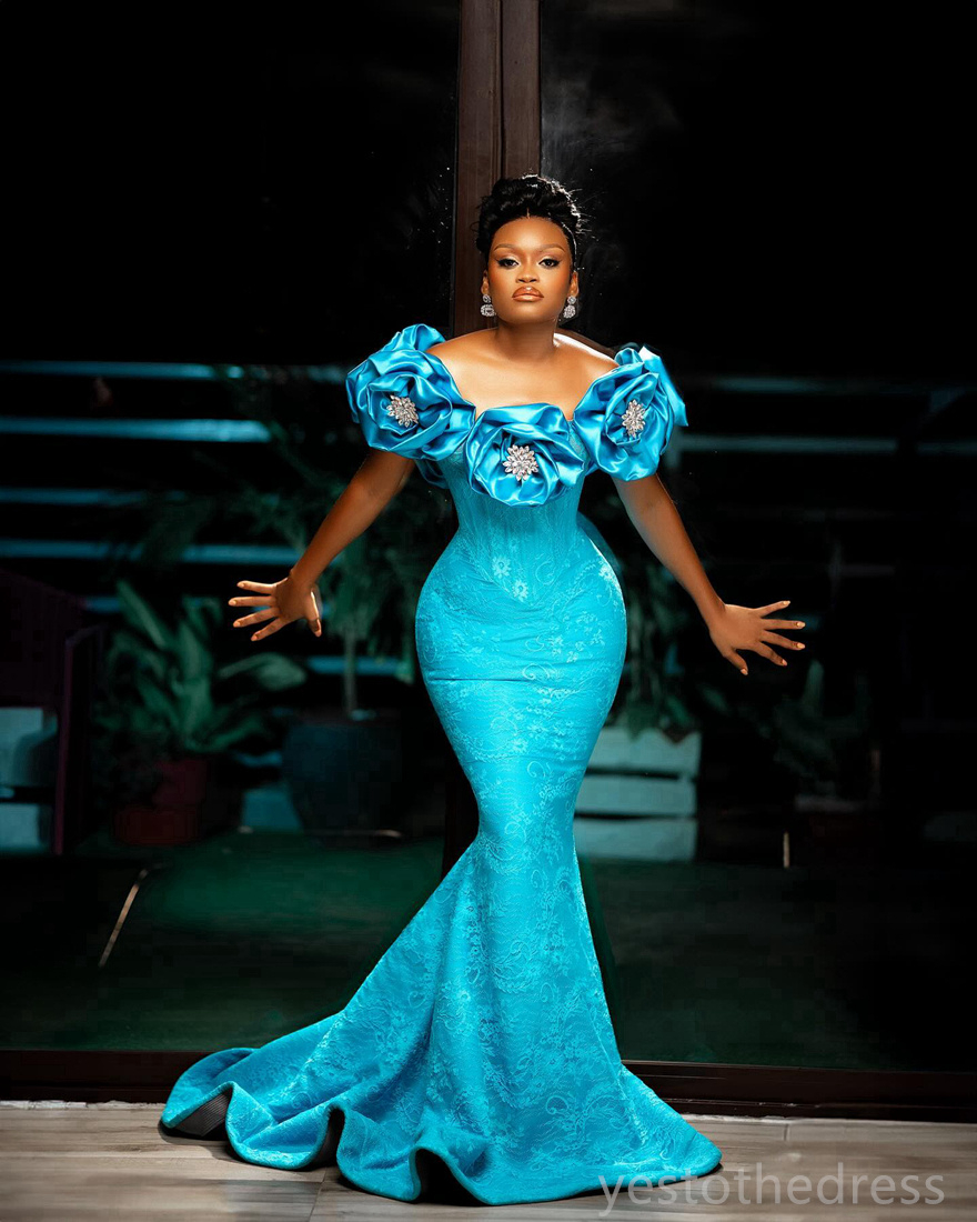 2024 Plus Size Prom Dresses for Black Women Promdress Off Shoulder Fulllace Hand Made Flowers Rhinestones Decorated Mermaid Birthday Dress Reception G