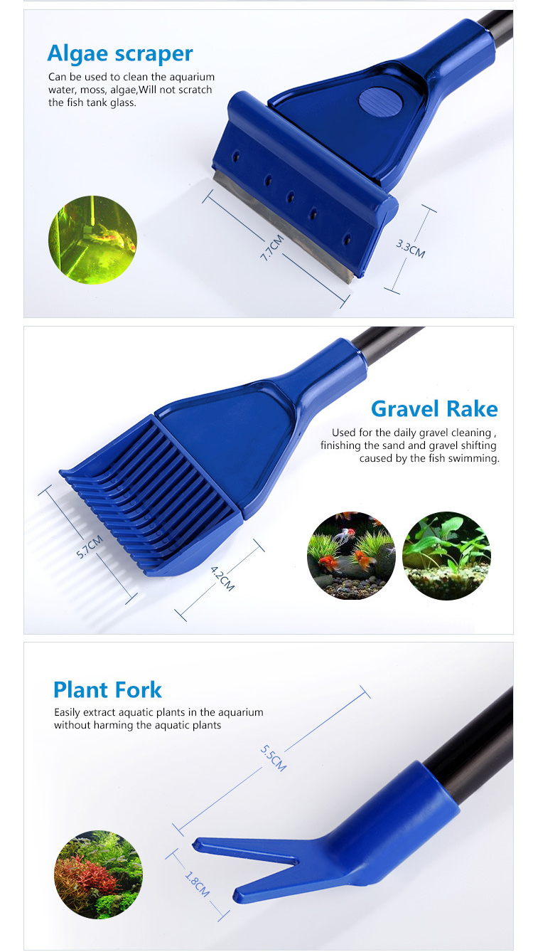 Factory Price Five-in-one Multifunctional Long Handle Aquarium Accessories Cleaning Tools Kits for Fish Tank
