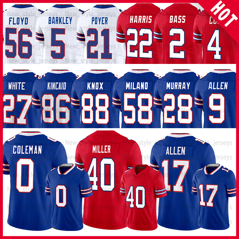 17 Josh Allen Football Jerseys Keon Coleman Dalton Kincaid Keon Coleman Joe Andreessen Amari Cooper Khalil Shakir Von Miller Damar Hamlin Jersey