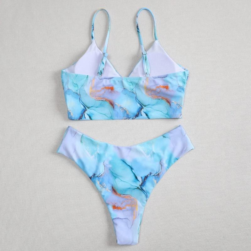Womens Swimwear 2024 Tie Dye Print Push Up Bikinis Women Sexy Marble Swimsuit Midi Waist Woman Bathing Suit Summer Sport Beach Wear