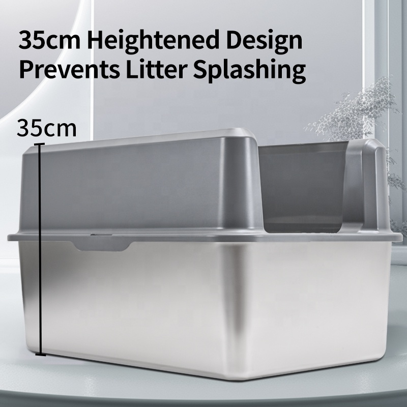 Large Size Stainless steel cat litter box Suitable for large cats and multiple cats, non stick, easy to clean cat litter tray