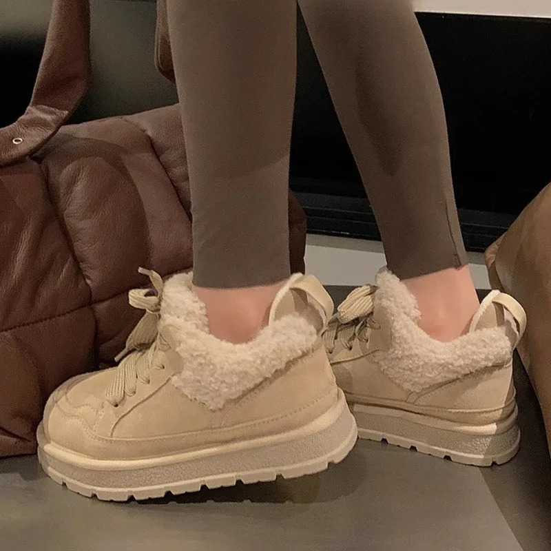 Fur Platform Women Snow Boots Suede Flats Warm Shoes Casual Ankle Boots Woman Trend Cozy Short Plush Mujer Zapatos 241125