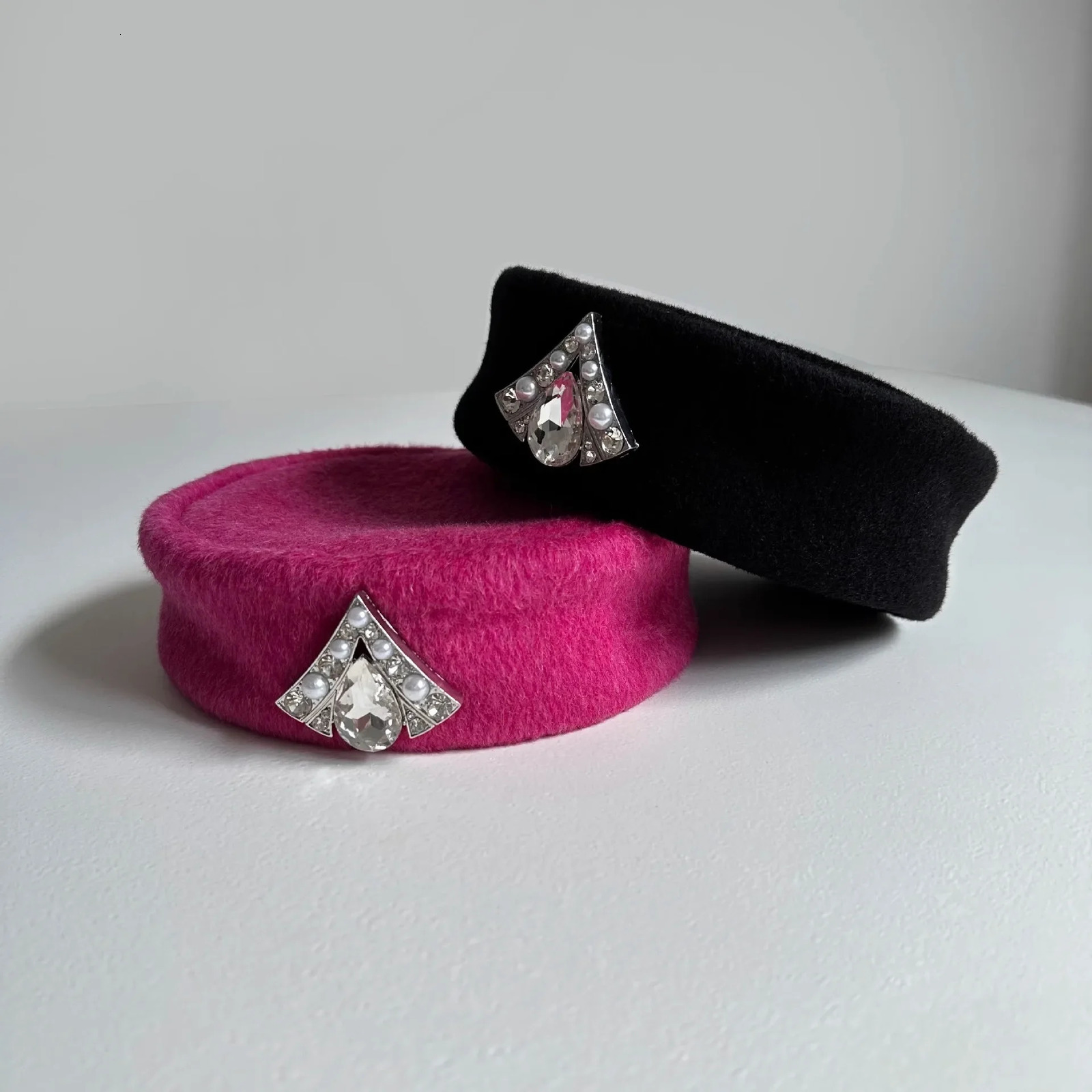 Vintage Fashion Wool Top Hat Womens Autumn Winter High Quality Mink Wool Diamond Elegant Flat Cap Beret 241125