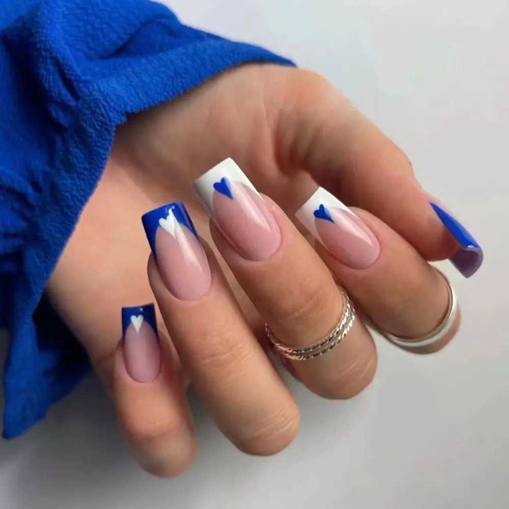 24Pcs Short Square Coffin False Nail with Jelly Adhesive Glitter Gradient Design Detachable False Nail Full Cover Press on NailsW250120
