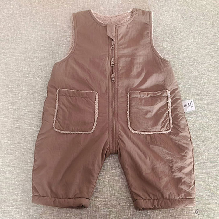 Unisex Beige Triple-Layer Protective DuPont Material Warm Baby Onesie with Straps