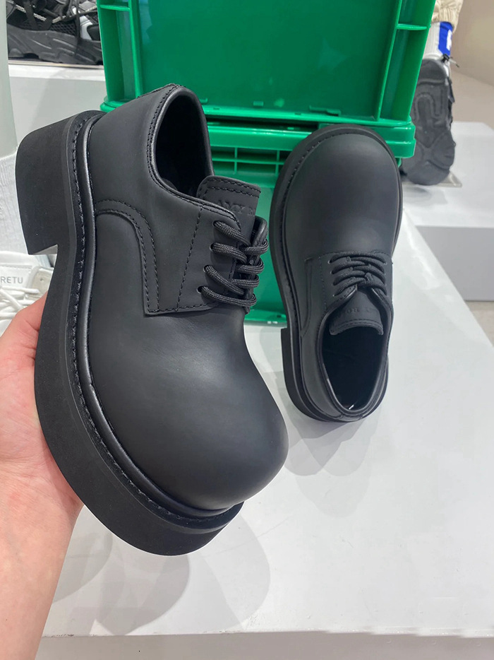 New Edition Carbon Black Big Head Leather Derby Couple's Casual Single Men's And Women's Same Shoes