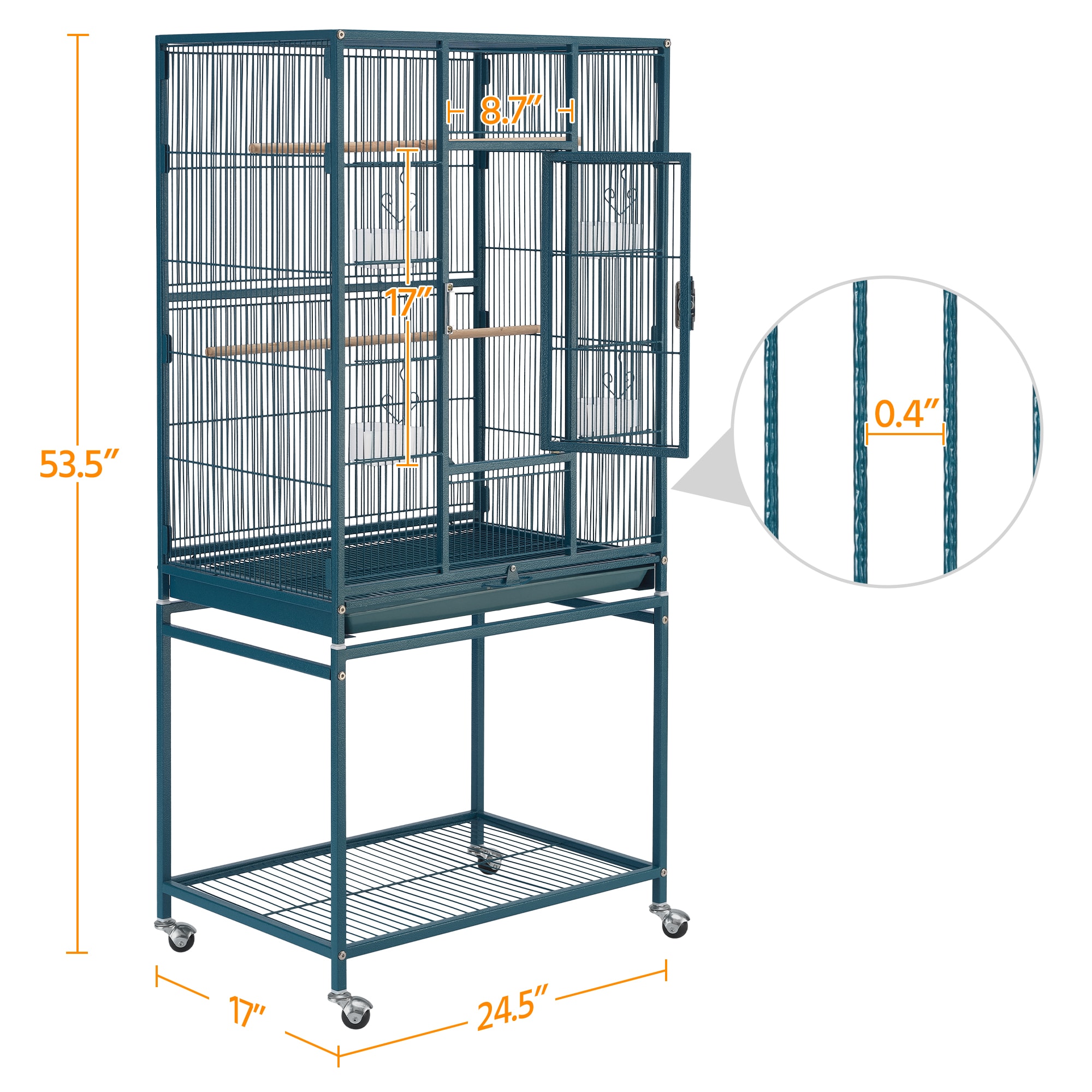 Topeakmart Navy Blue Metal Bird Cage with Rolling Detachable Stand, 53.5" H
