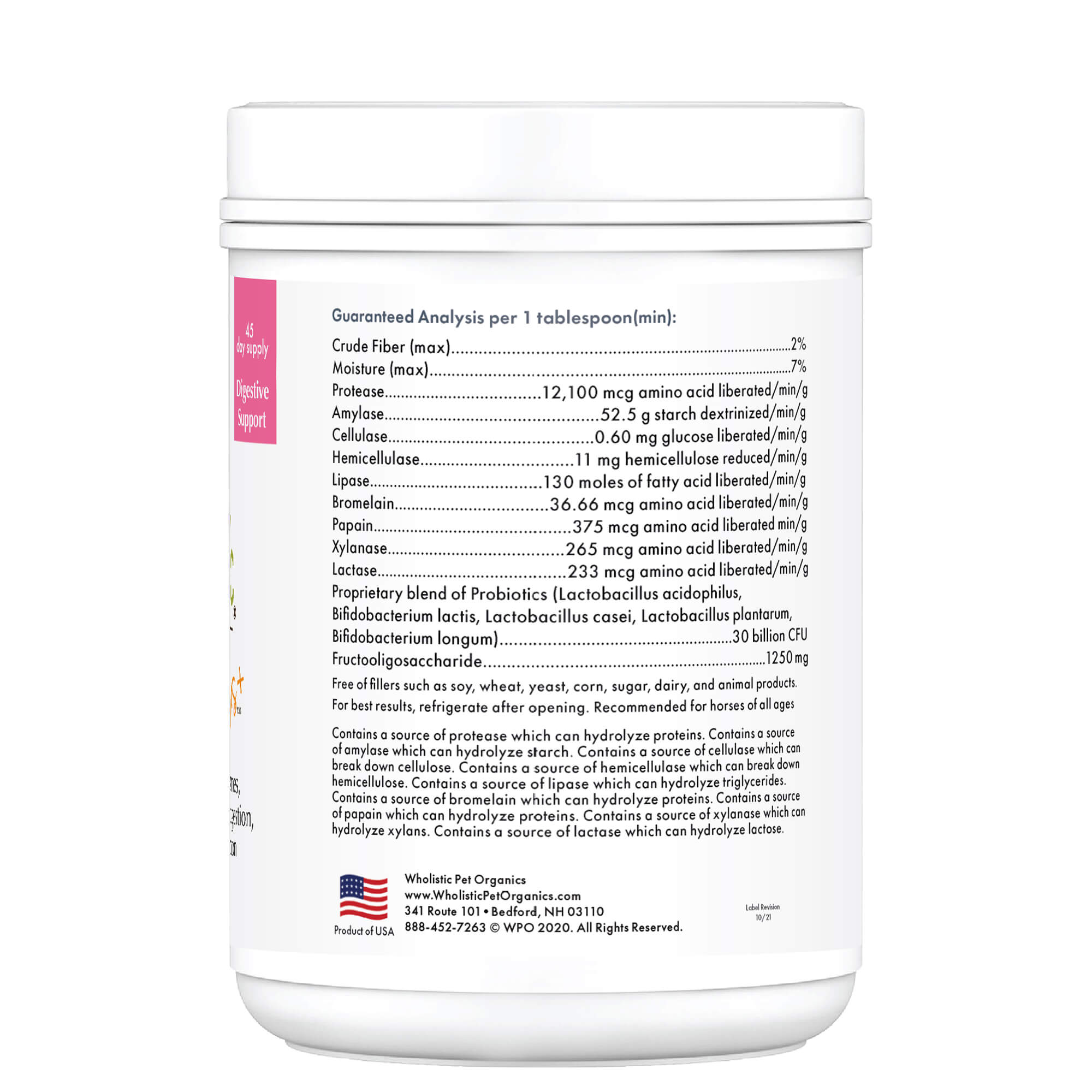 Wholistic Pet Organics Equine Digest-All Plus Digestive & Hindgut Support for Horses Supplement, 1 lb.