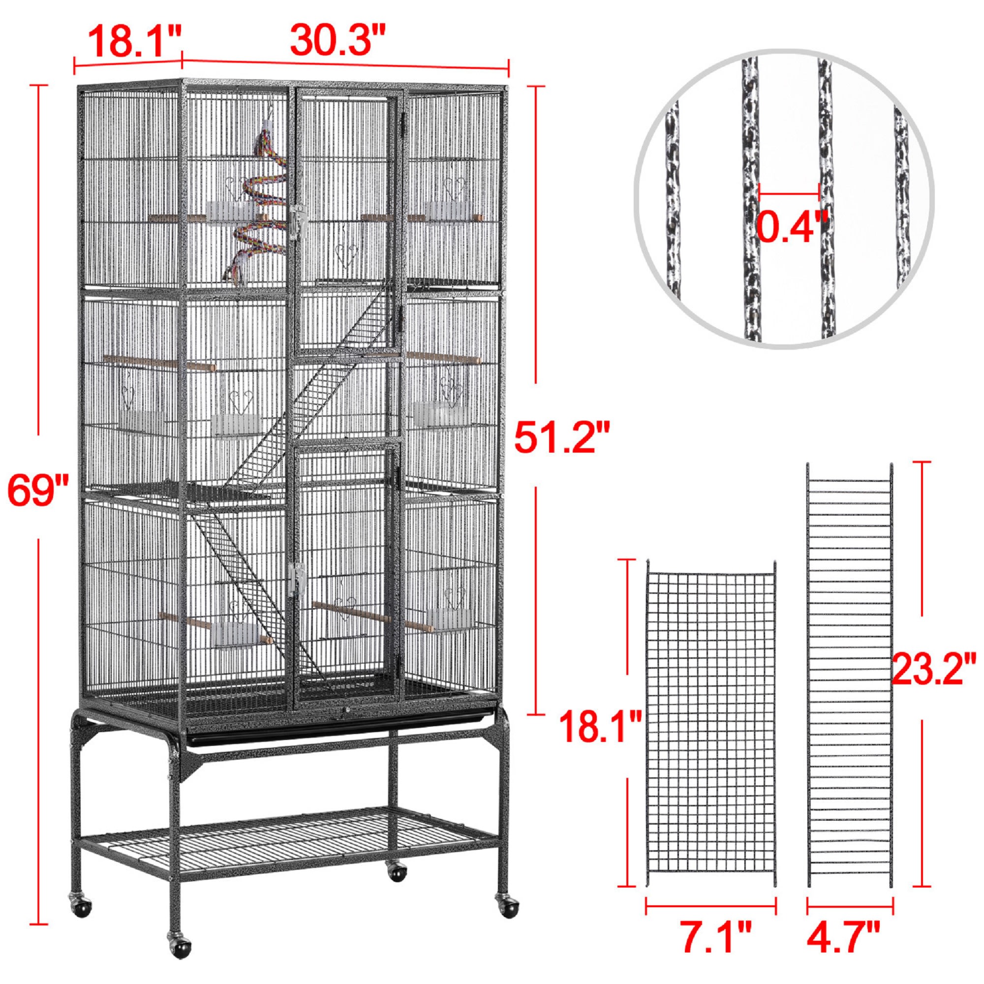 Topeakmart Black 69" Extra Large Bird Cage with Rolling Detachable Stand for Small Birds