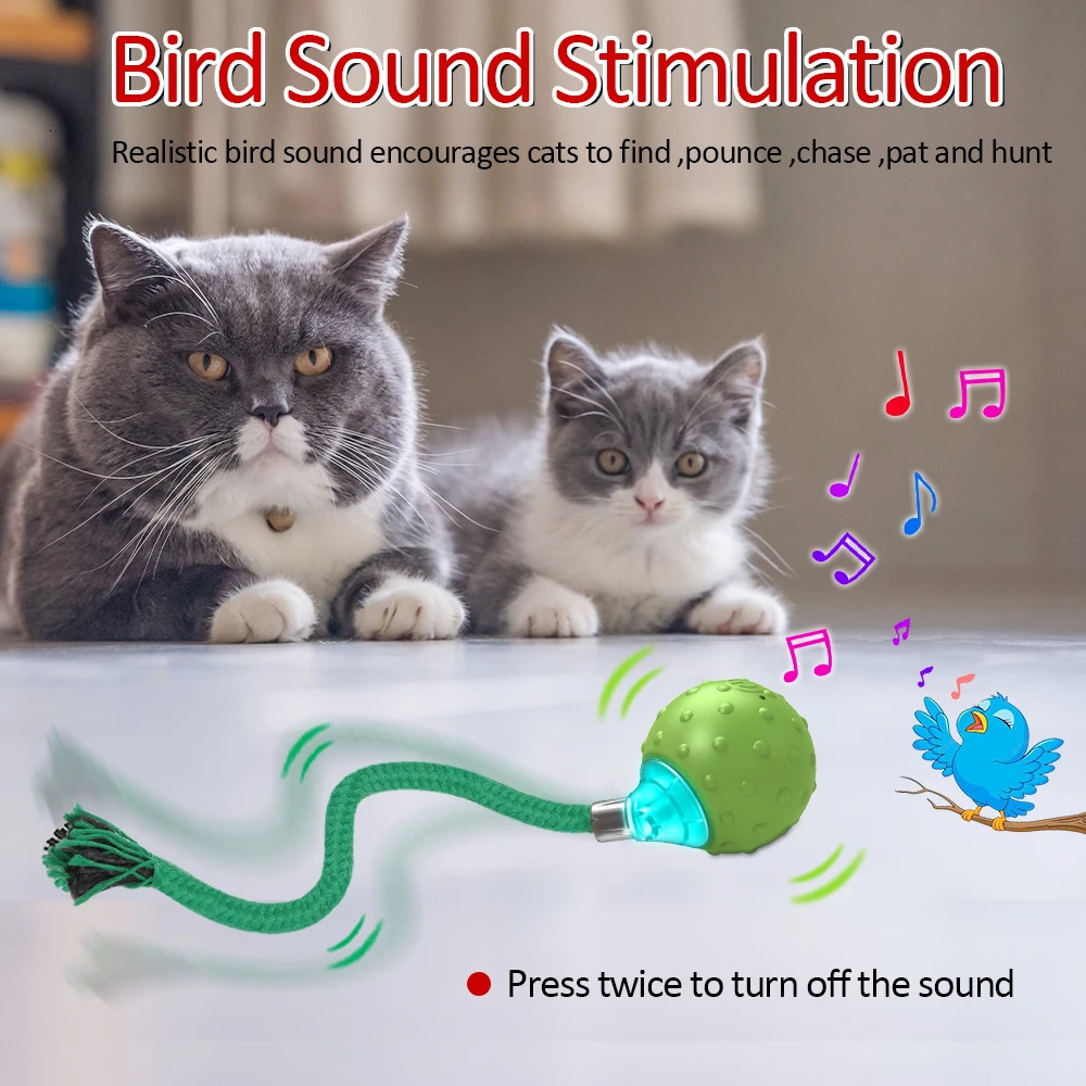 Cat Rolling Ball Interactive Toy Motion Activated Automatic Moving Ball Toy with Long Tail Teaser Simulation Bird Sound 241125