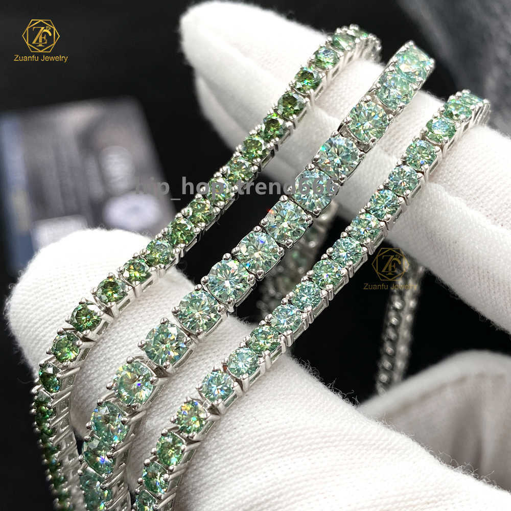 colored moissanite chain Wholesale 3mm 6.5mm Moissanite Blue Green Diamond Tennis Necklace for lady girl gift