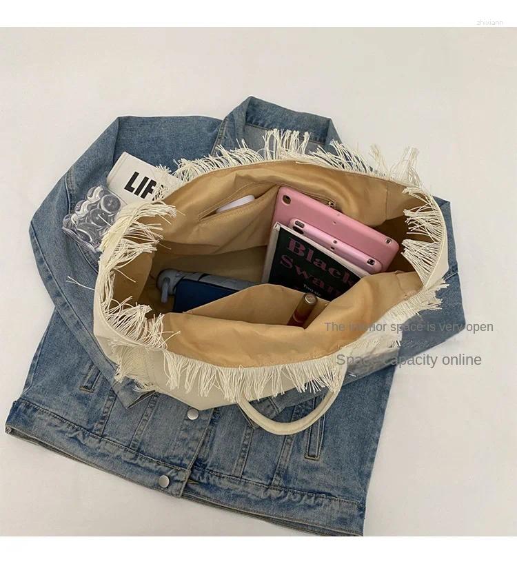 2025 NEW Drawstring High-capacity Tote Canvas Shoulder Bag For Women Tassel Open Handbag Work Female zhanyishengli