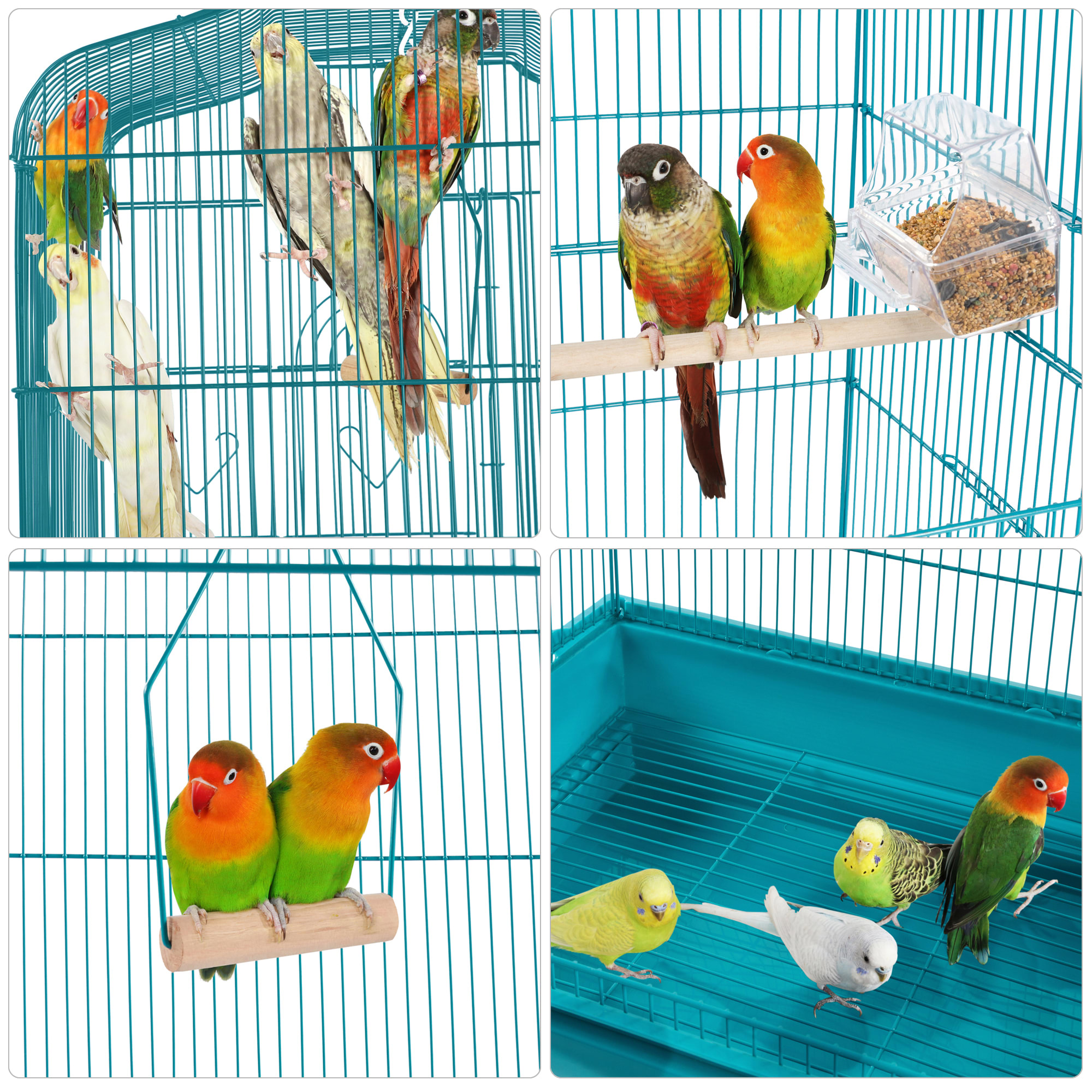 Topeakmart Teal Blue Open Top Metal Bird Cage, 41" H