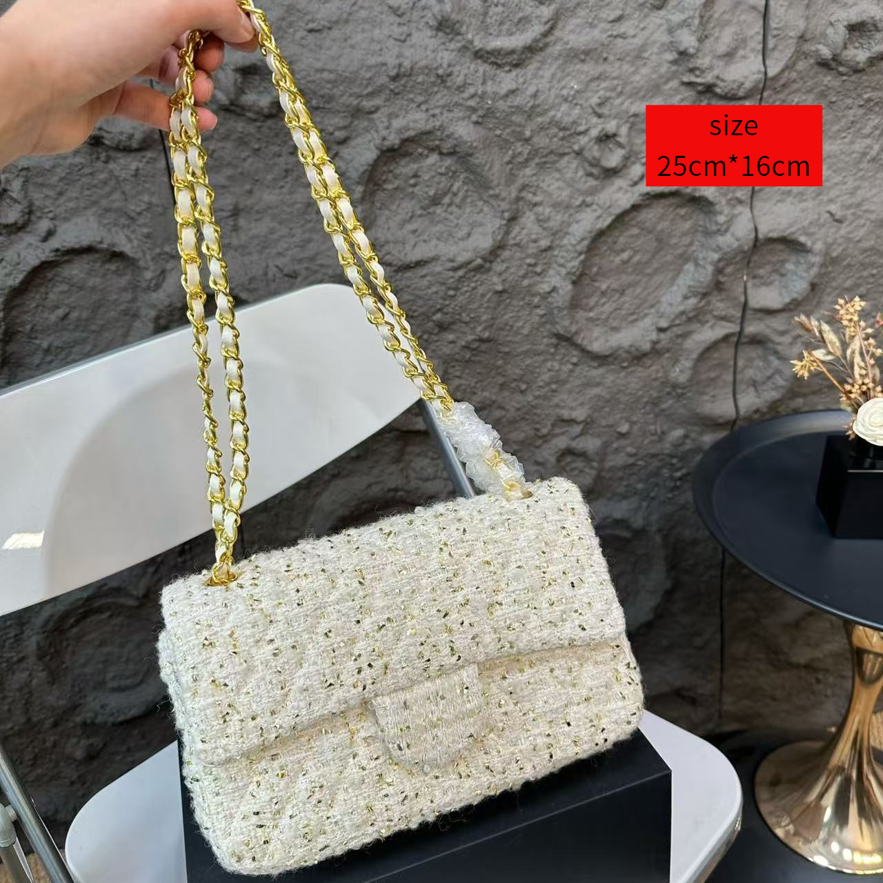 Shoulder Bags Designer Bag Sqaure Gold Metal Hardware Matelasse Chain Crossbody Shoulder Bag Ladies Classic Mini Flap Tweed Quilted Bags Luxury Turn