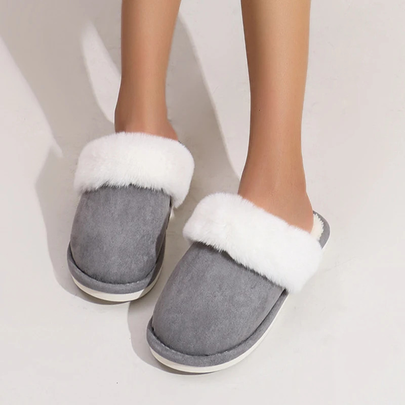 Lucyever Pink Faux Suede Faux Fur Slippers Women Home Warm Non Slip Slides Woman Causal Flat Heels Plush Slipper Shoes Female 241125