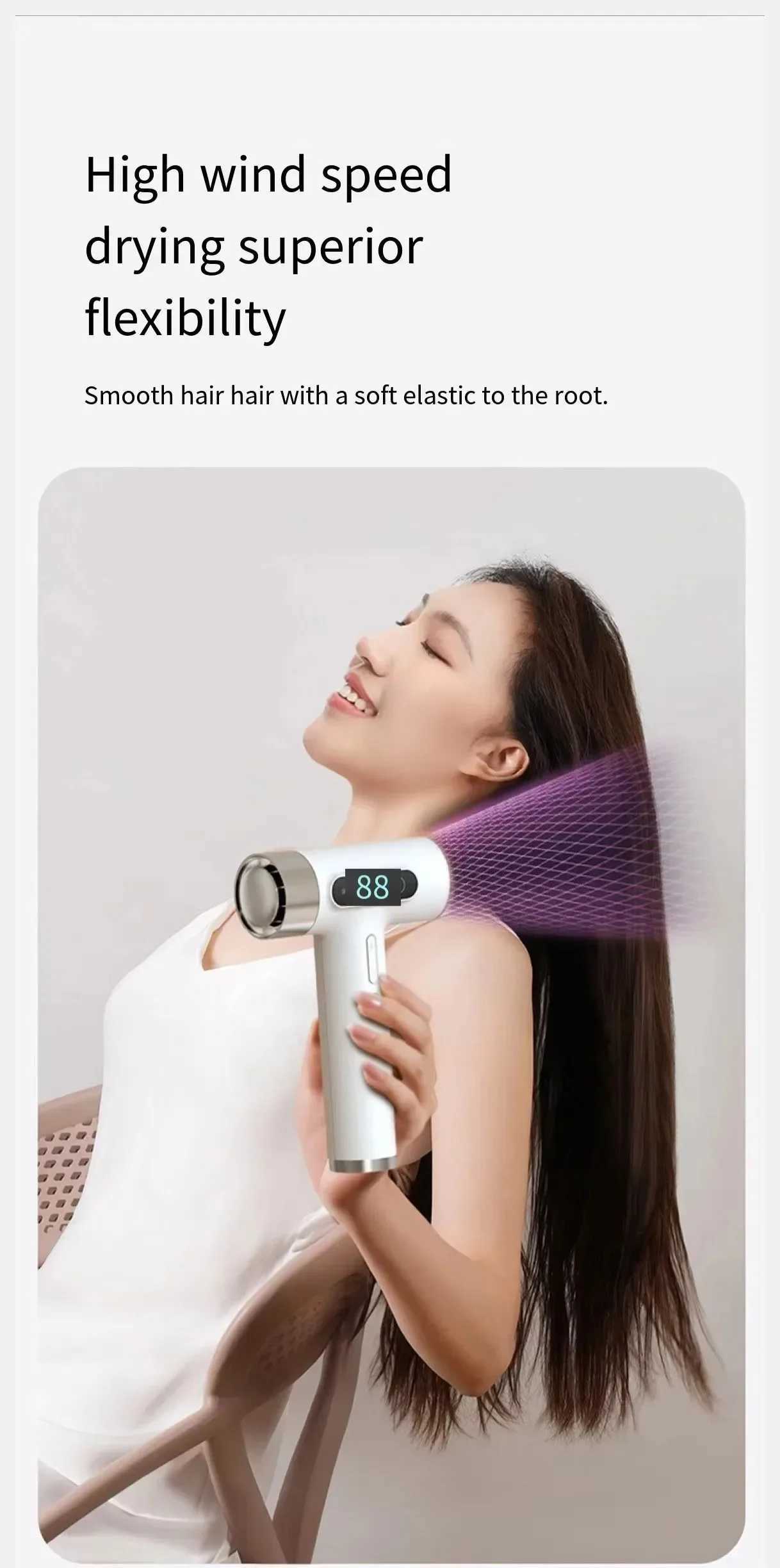 New super portable USB charging wireless hair dryer 100000RPM high wind power supply wireless cold/hot air negative ion 2600mAh Type-C W241125