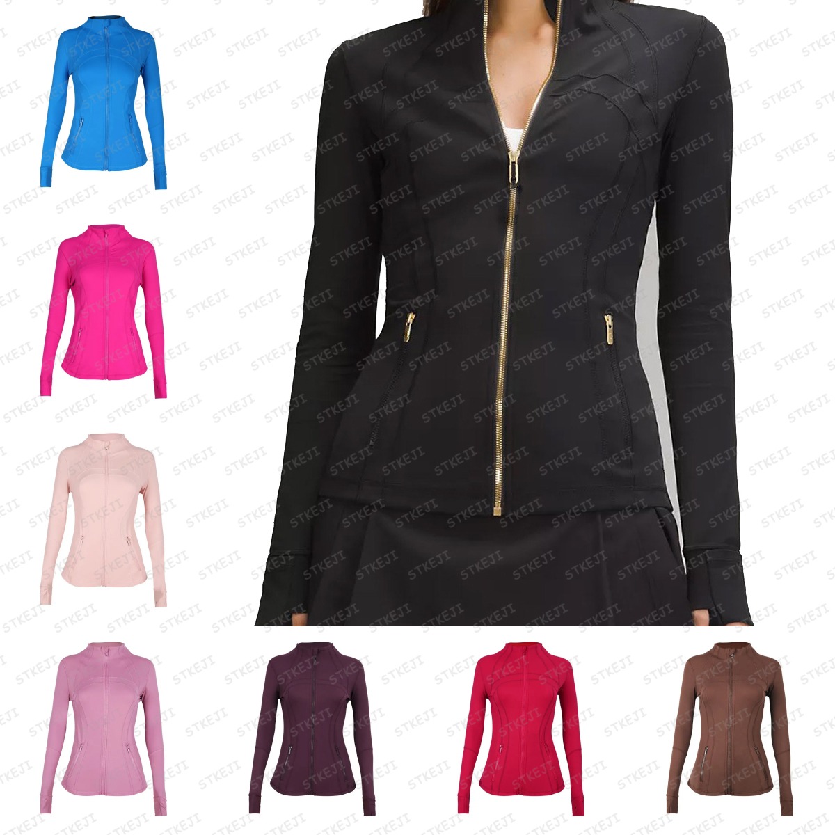 5A Women's Yoga long sleeves Jacket and Gold zip Outfit Solid Color Sports Shaping Waist designer jackets For Lady
